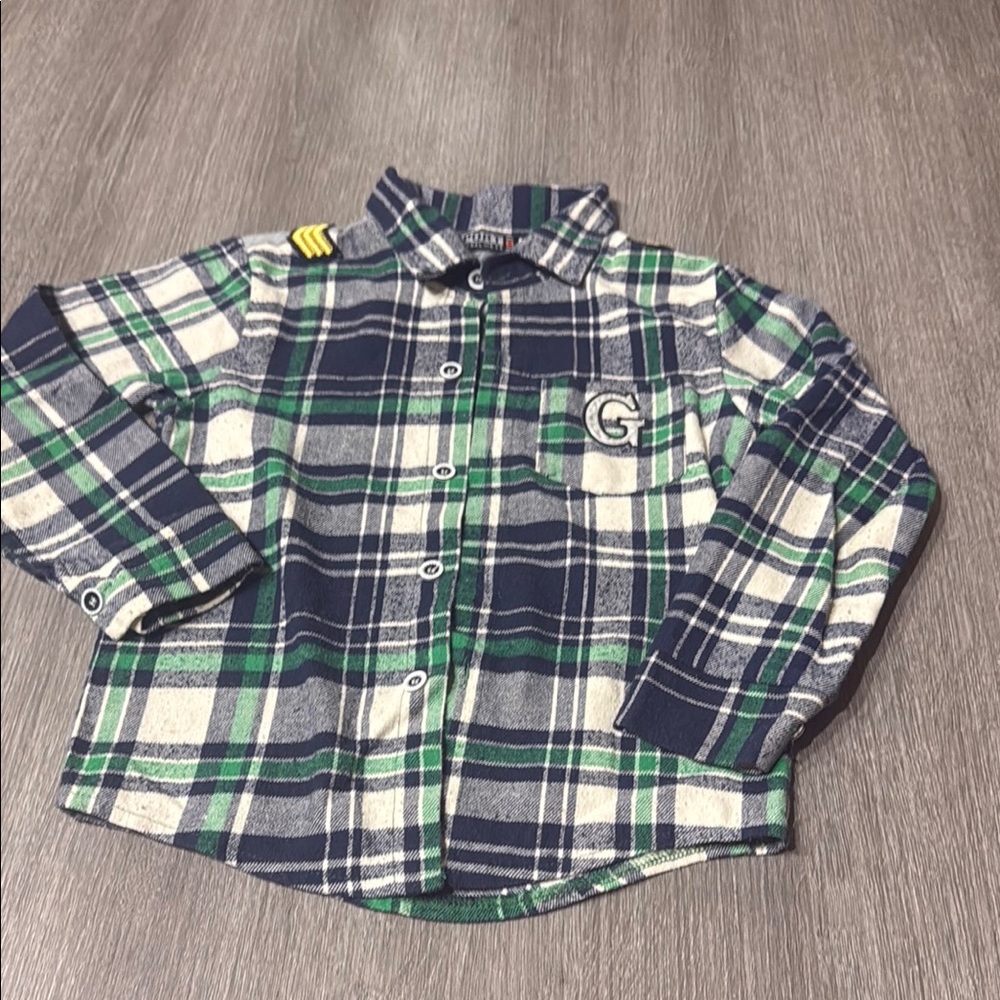 Kids Plaid Button-Down Shirt in Navy and Green